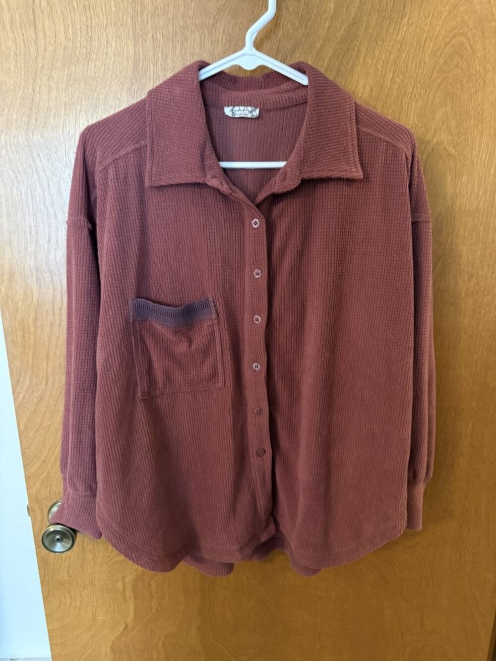 Intimately Free People Top Button Up Oversized Waffle Knit Dark Pink Size XS